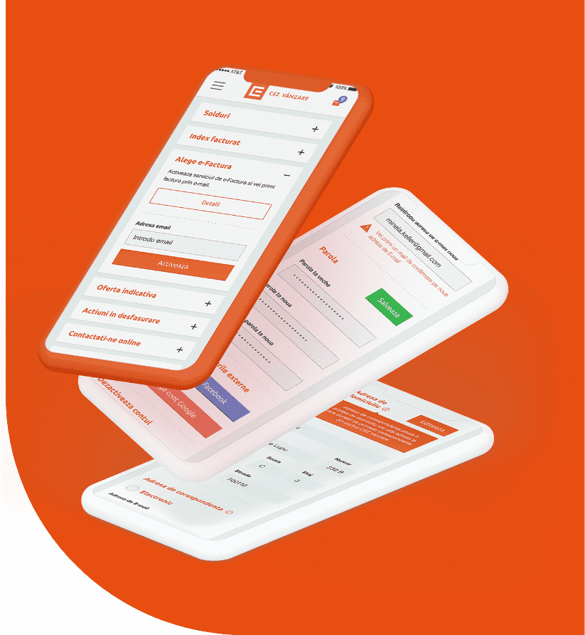 CEZ mobile app screens: Mobile app focused on essential features