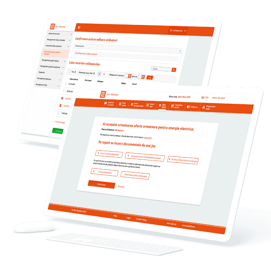 CEZ project visual: Non-CEZ Client interface, Admin and City Hall Platform